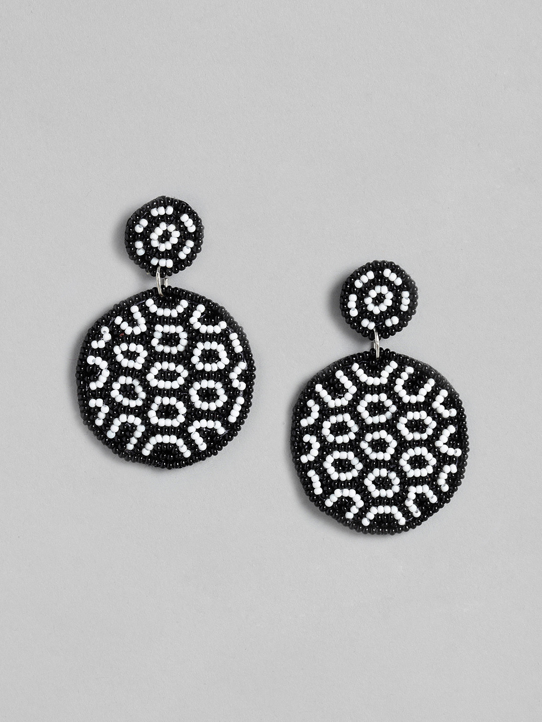 

RICHEERA Black & White Circular Drop Earrings