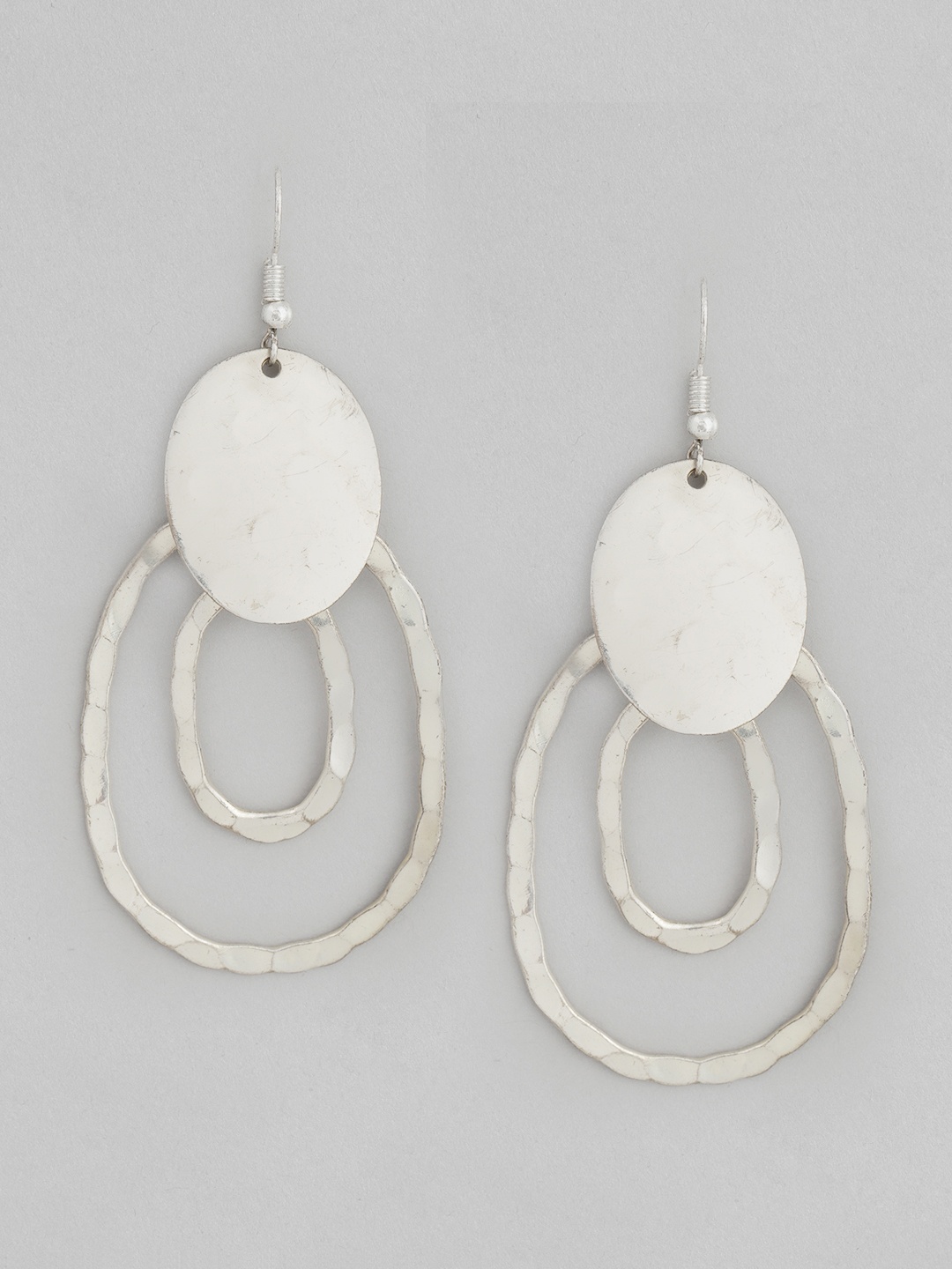 

RICHEERA Silver-Toned Geometric Drop Earrings