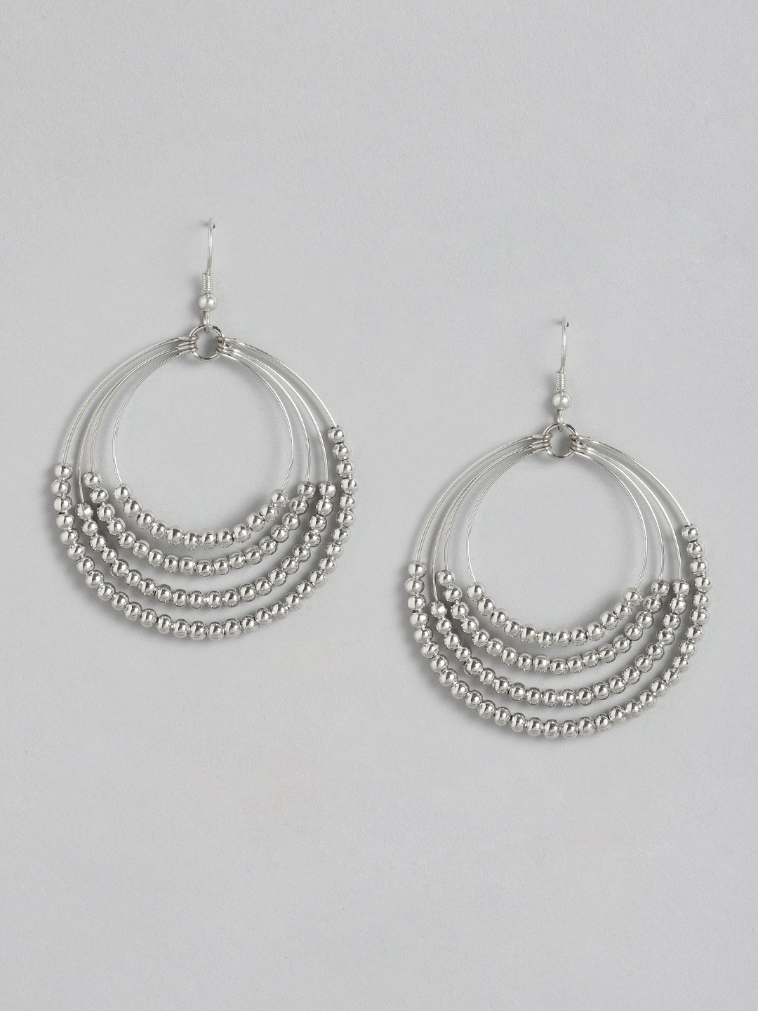 

RICHEERA Silver-Toned Circular Drop Earrings