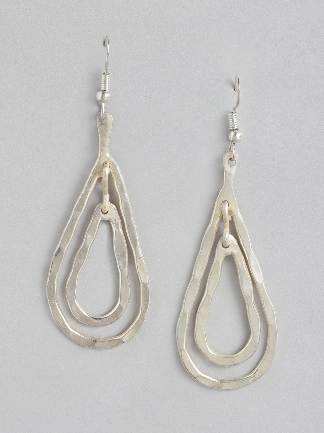 

RICHEERA Silver-Toned Teardrop Shaped Drop Earrings