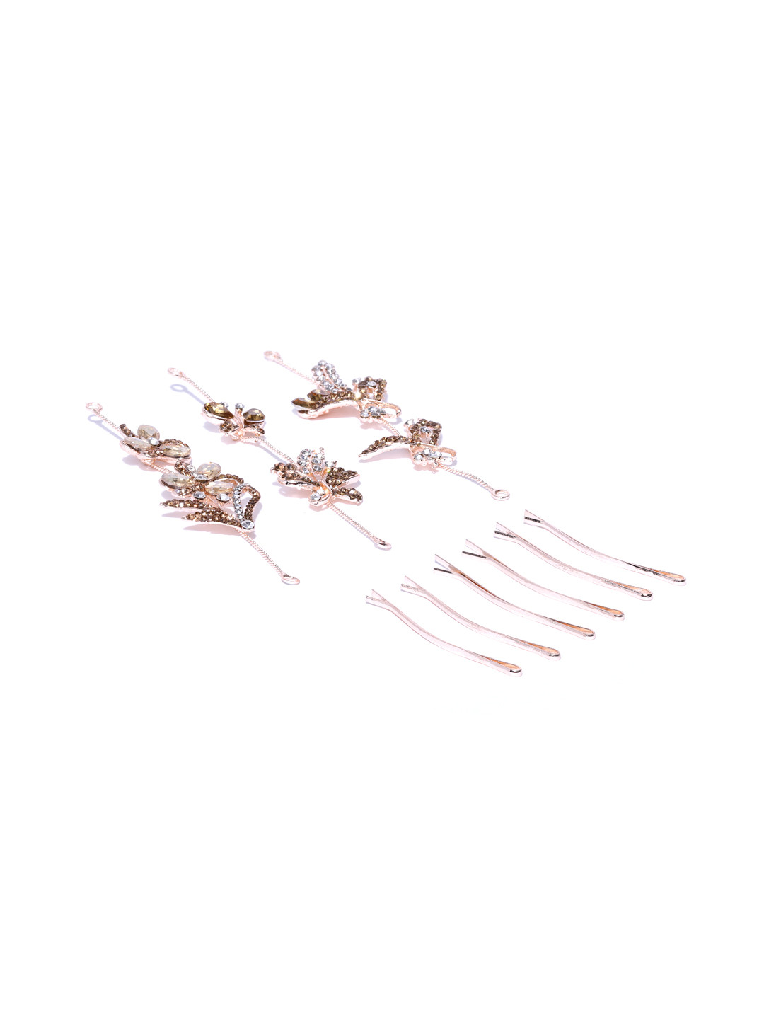 

Kord Store Women Rose Gold Stone Leaf Design Set Of 3 Tiara
