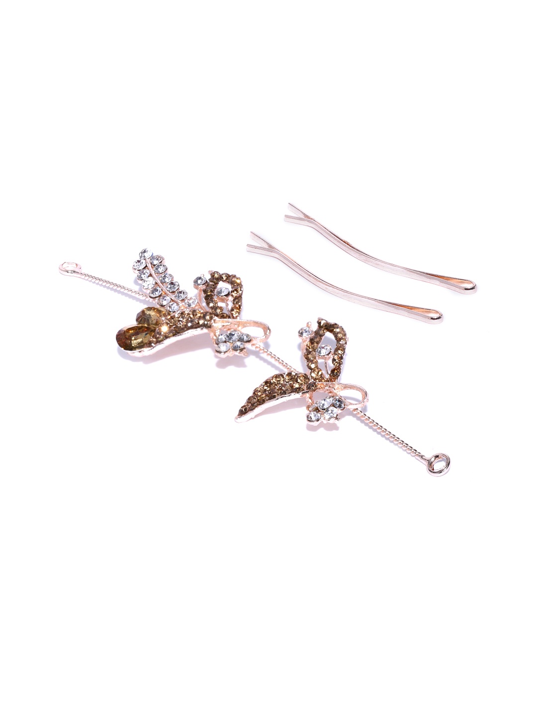 Kord Store Women Rose Gold Stone Leaf Design Bridal Tiara