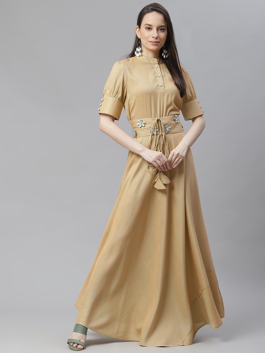 

Cottinfab Peach-Coloured Ethnic Maxi Dress