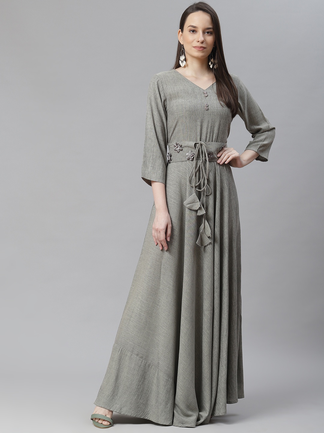 

Cottinfab Olive Green Ethnic Maxi Dress