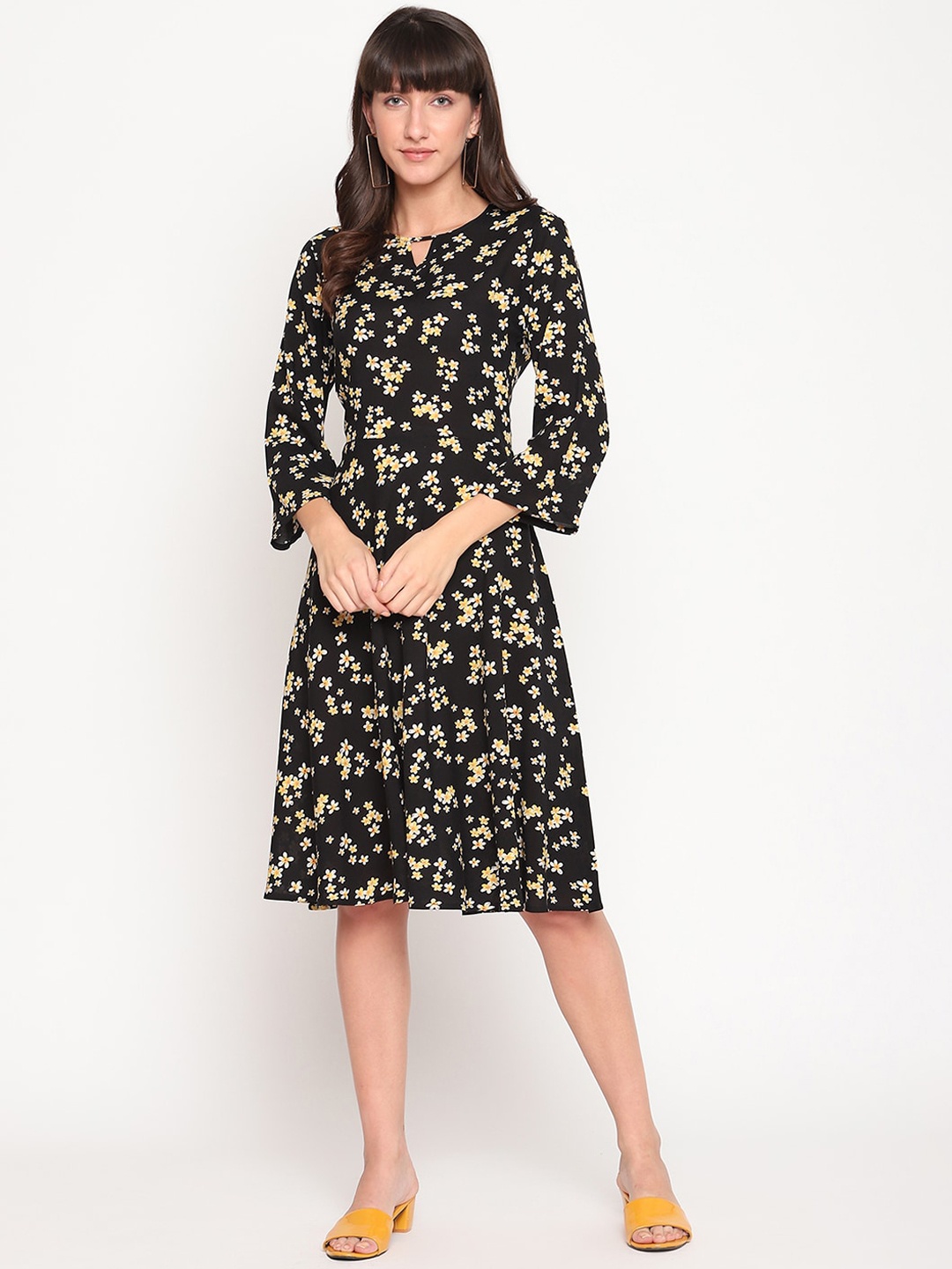 

The Vanca Black & Yellow Floral Dress