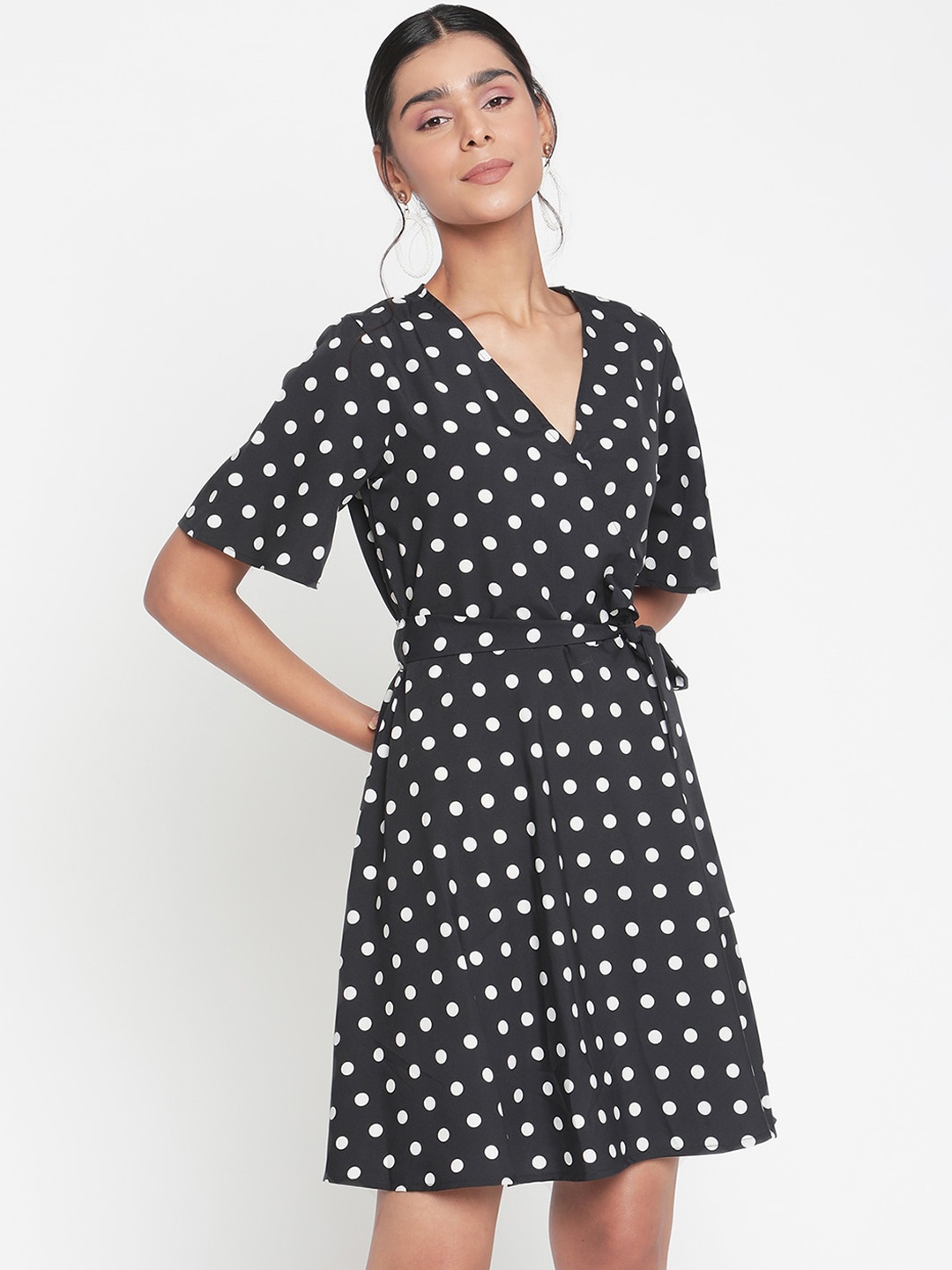 

The Vanca Women Black Tie-Ups Mini Dress