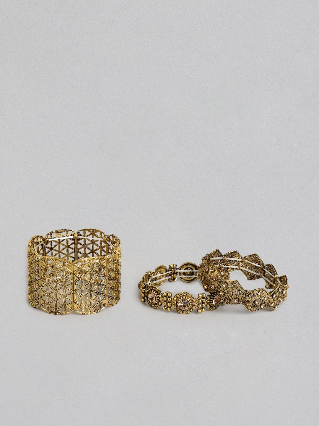 

Kord Store Women Set of 3 Antique Gold-Plated Textured Elasticated Bracelet