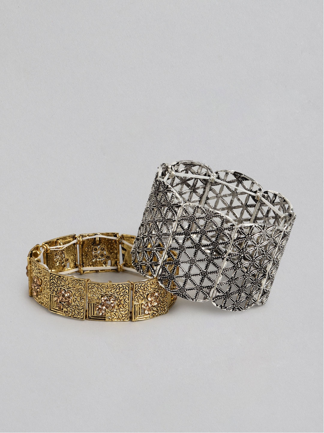 

Kord Store Women Set of 2 Textured Elasticated Bracelet, Gold
