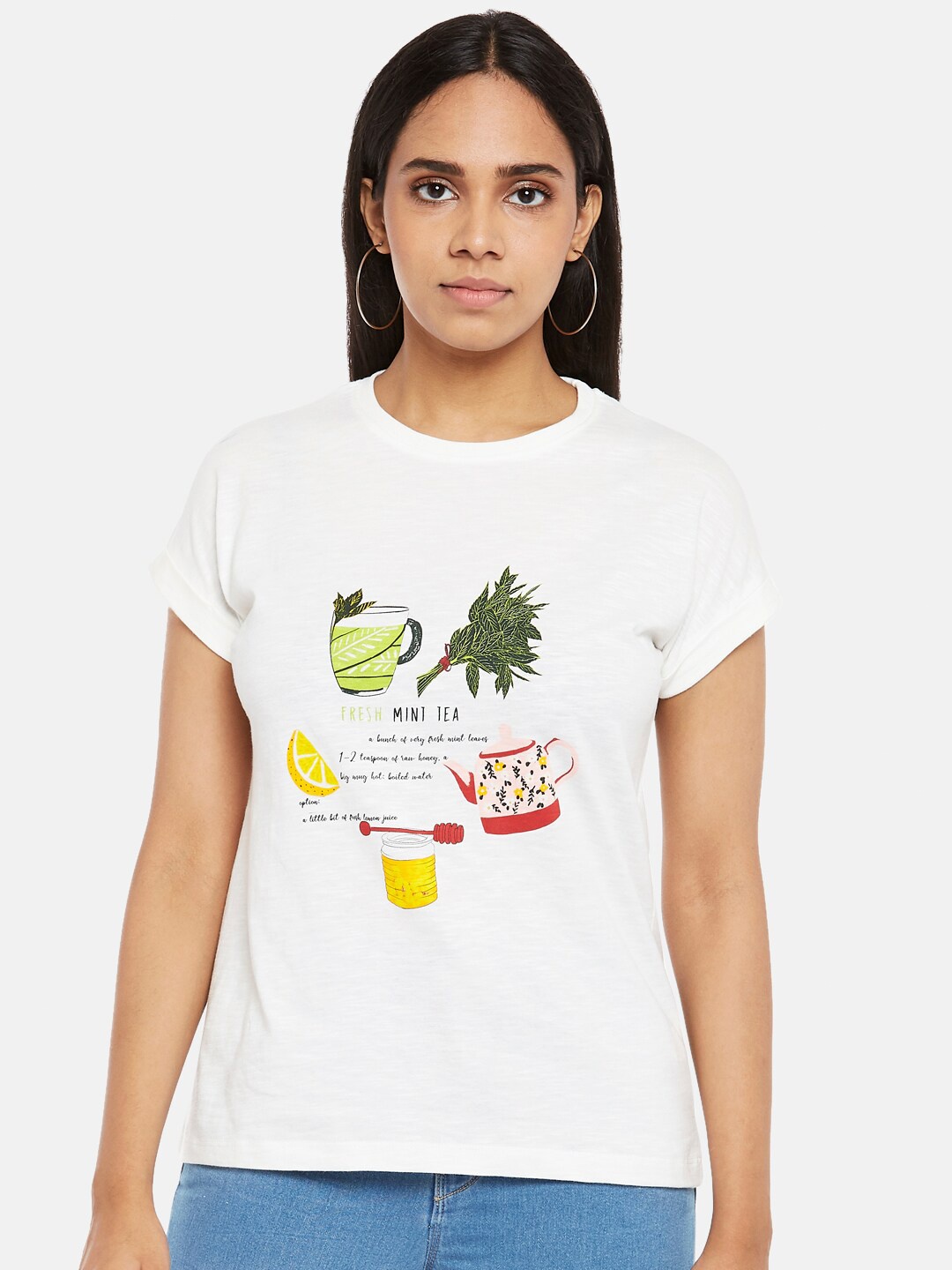 

People Women Off White Pure Cotton Graphic Printed Pure Cotton T-shirt
