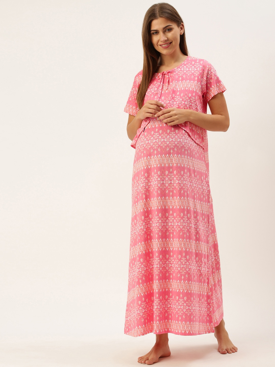 

Nejo Coral Printed Maternity Maxi Nightdress