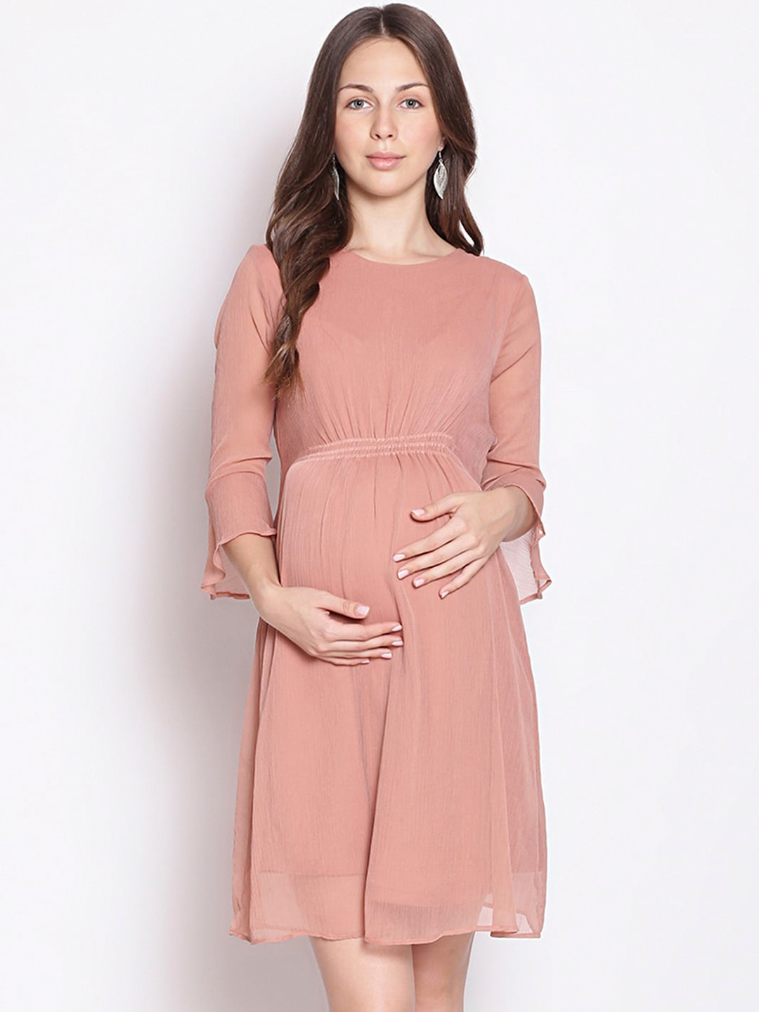 

Oxolloxo Women Peach-Coloured Chiffon Maternity Dress