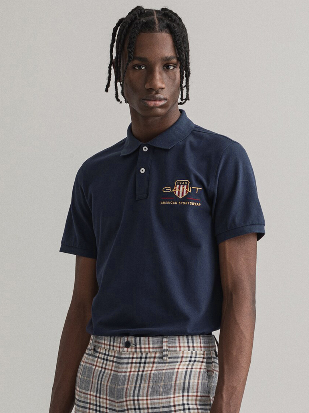 

GANT Men Blue Typography Printed Polo Collar T-shirt