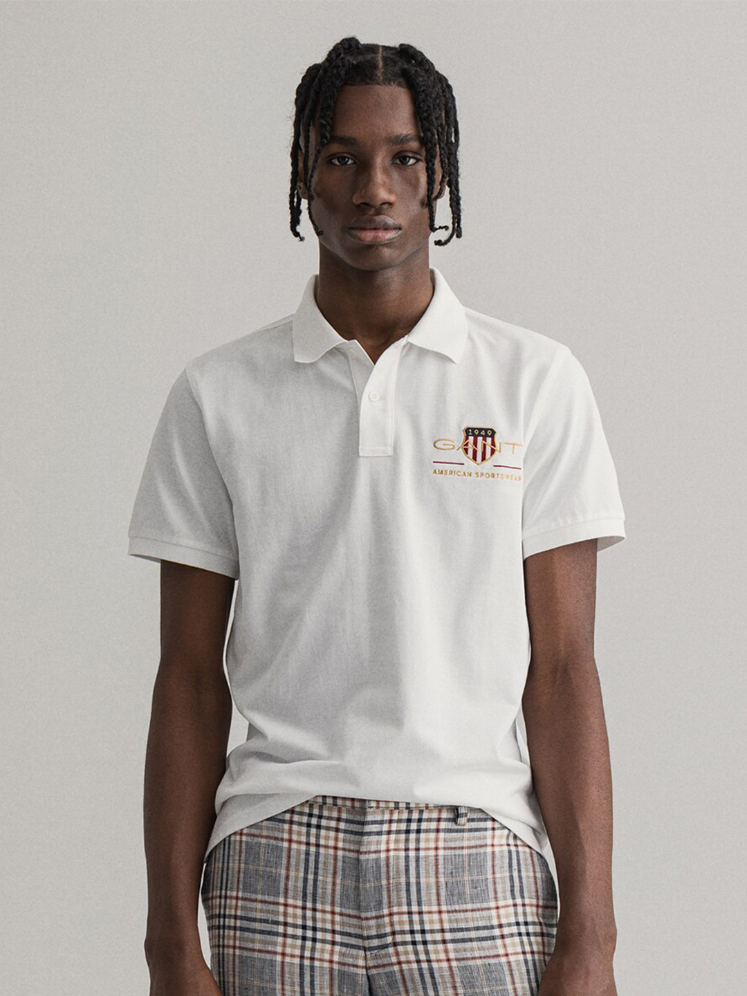 

GANT Men White Typography Polo Collar T-shirt