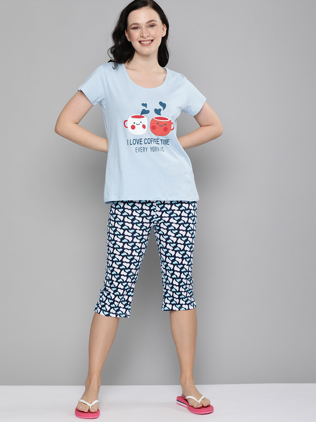 

HERE&NOW Women Blue Printed Night suit