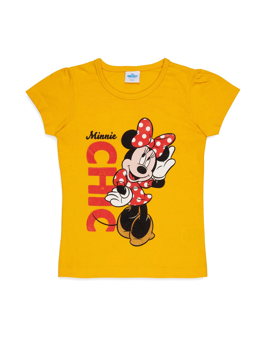

Disney Girls Yellow & Red Minnie Mouse Printed Puff Sleeve T-shirt