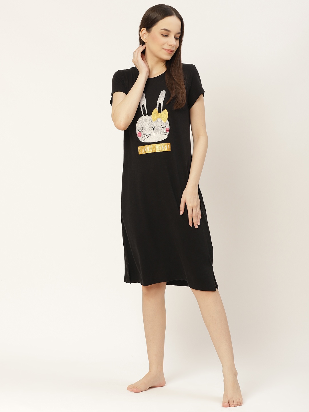 

Sweet Dreams Black Printed Nightdress