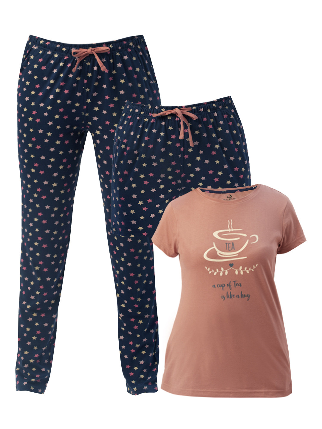 

Sweet Dreams Women Beige & Navy Blue Pyjamas & Shorts Set