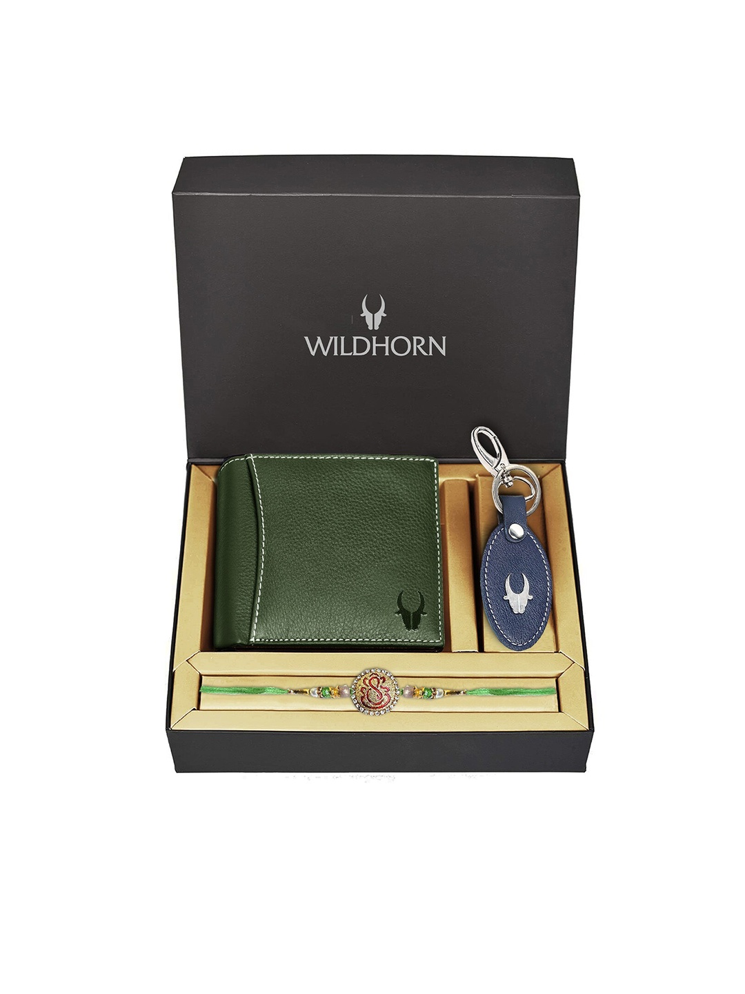 

WildHorn Men Green Genuine Leather Rakhi Combo Gift Set