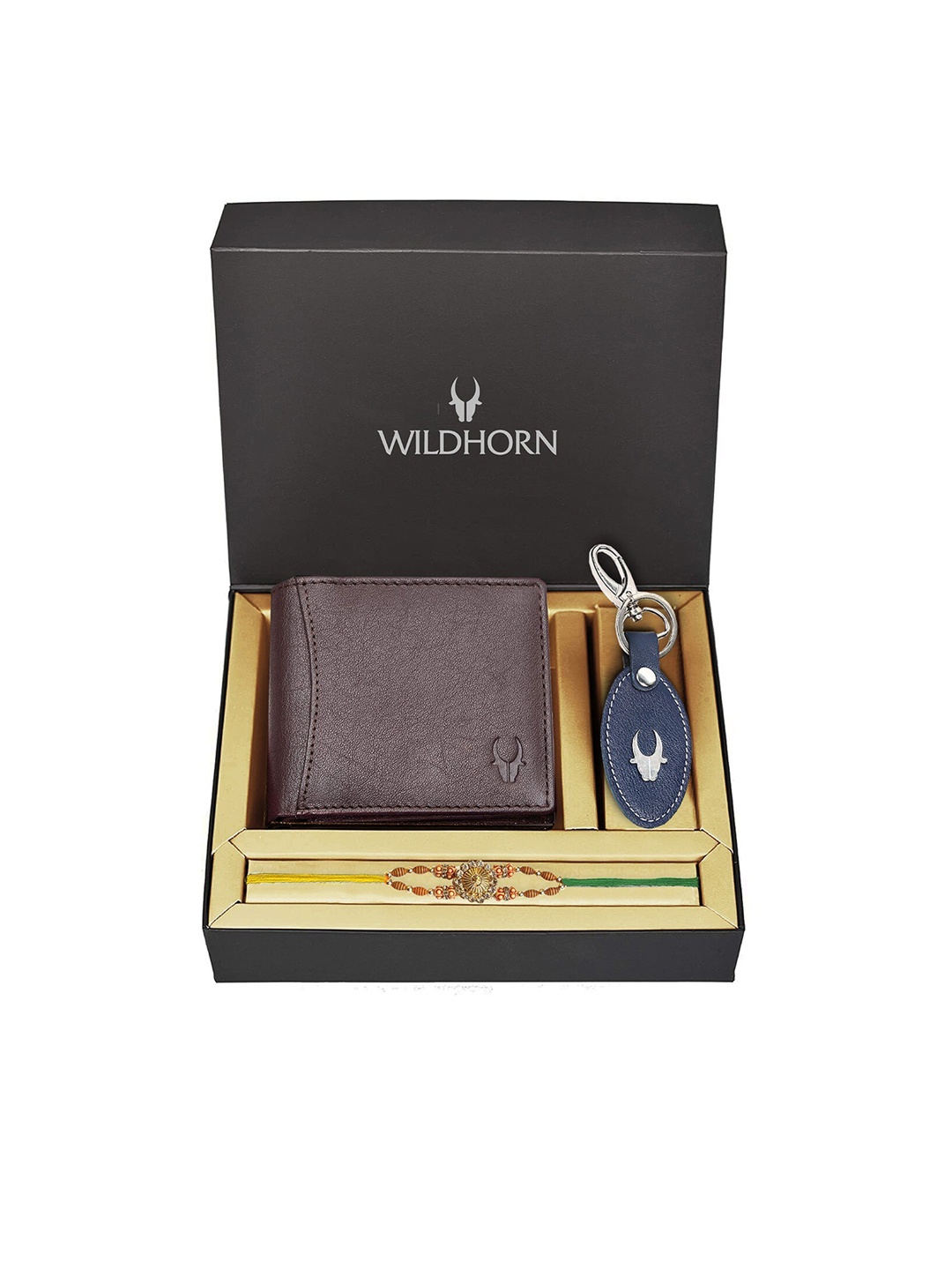 

WildHorn Men Genuine Leather Rakhi Combo Gift Set, Brown