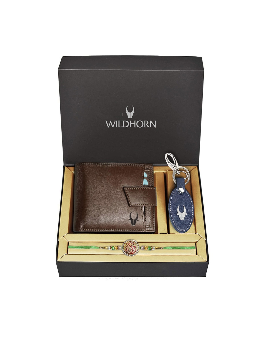 

WildHorn Men Brown Genuine Leather Rakhi Combo Gift Set