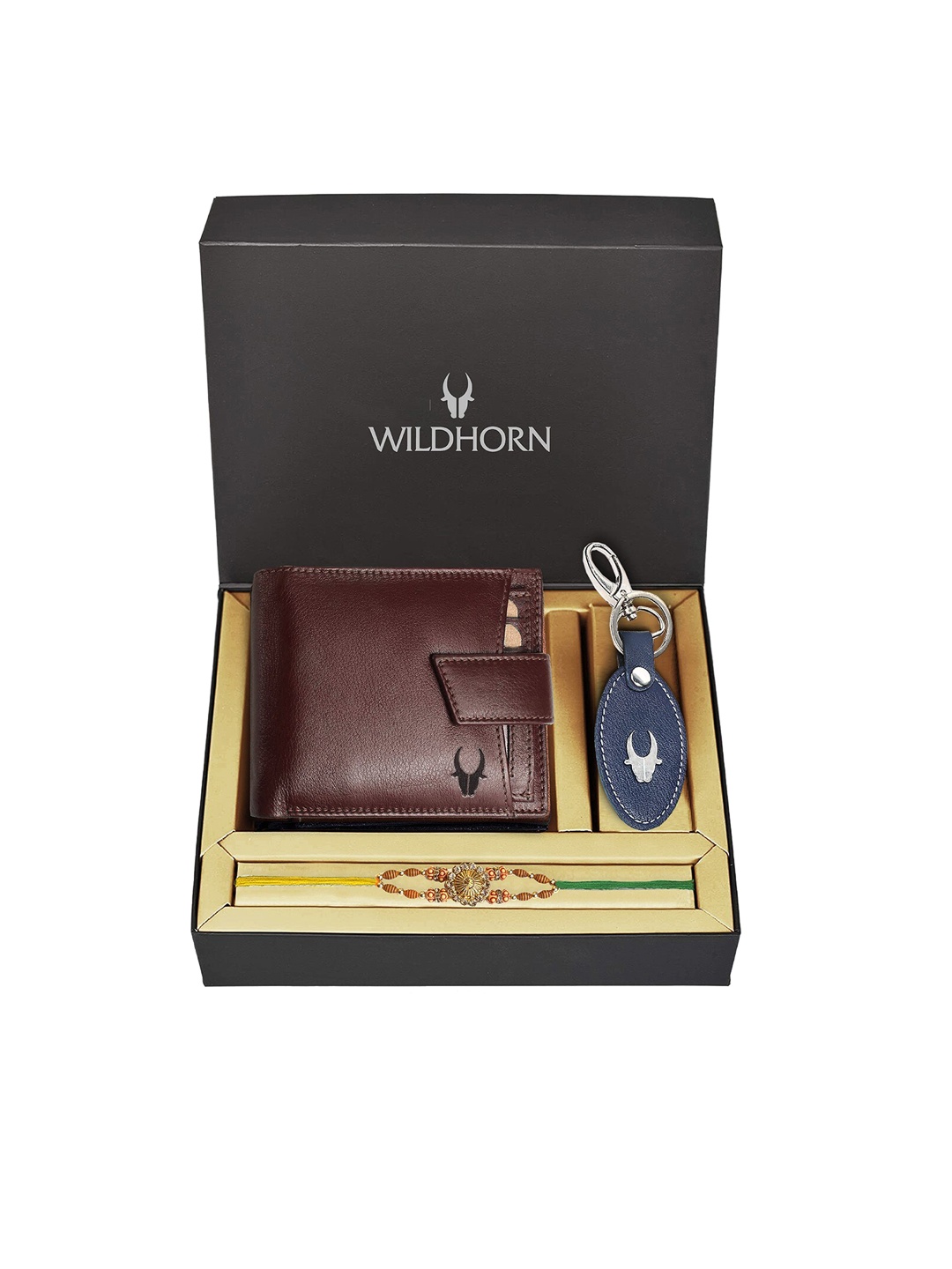 

WildHorn Men Maroon Genuine Leather Rakhi Combo Gift Set