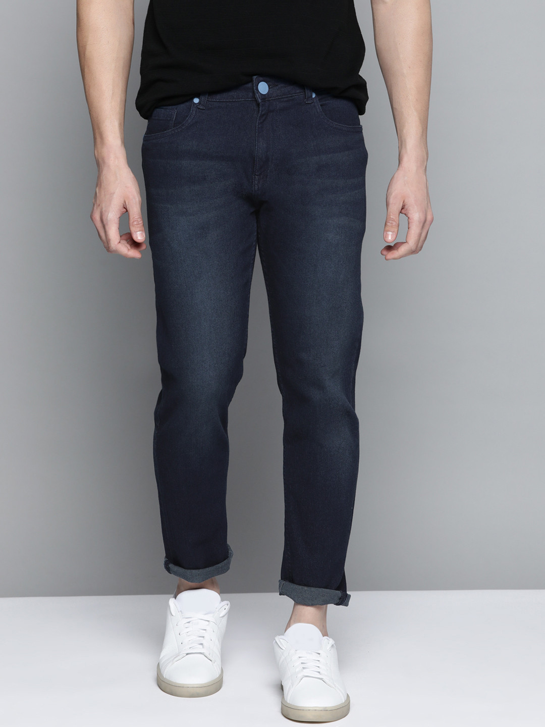 

Mast & Harbour Men Navy Blue Slim Tapered Fit Light Fade Stretchable Jeans