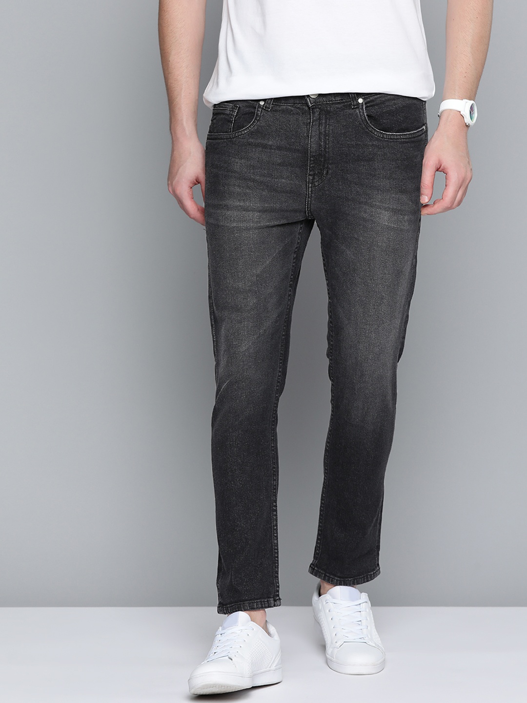 

Mast & Harbour Men Charcoal Grey Cropped Skinny Fit Light Fade Stretchable Jeans
