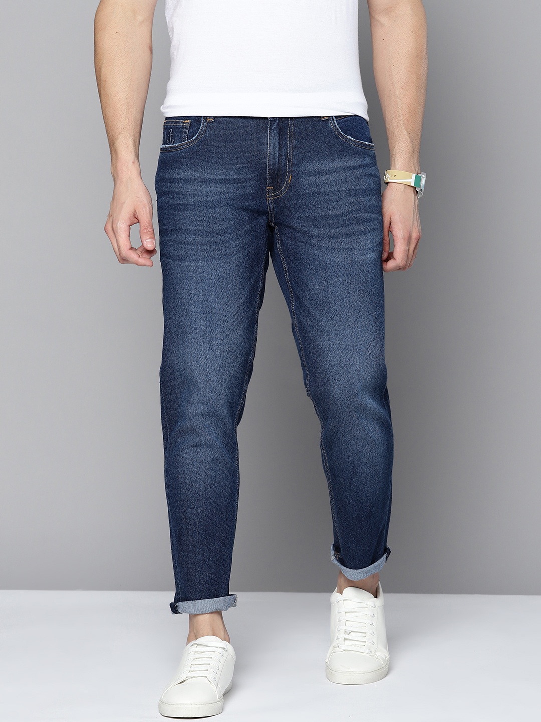 

Mast & Harbour Men Navy Blue Solid Light Fade Mid-Rise Stretchable Jeans