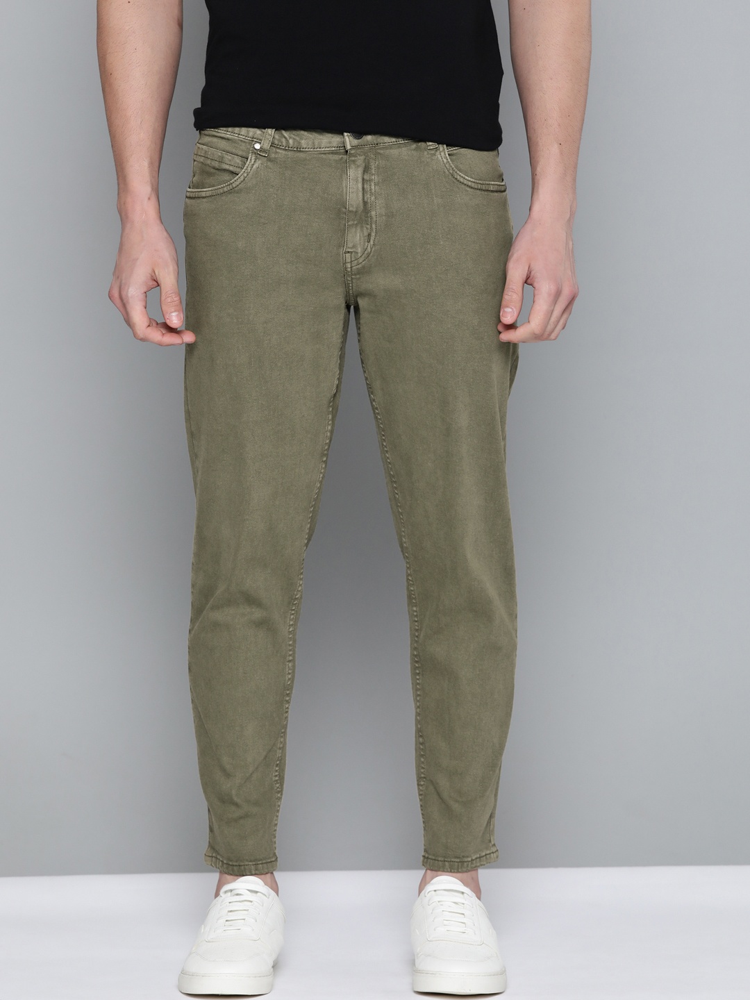 

Mast & Harbour Men Olive Green Carrot Fit Stretchable Jeans