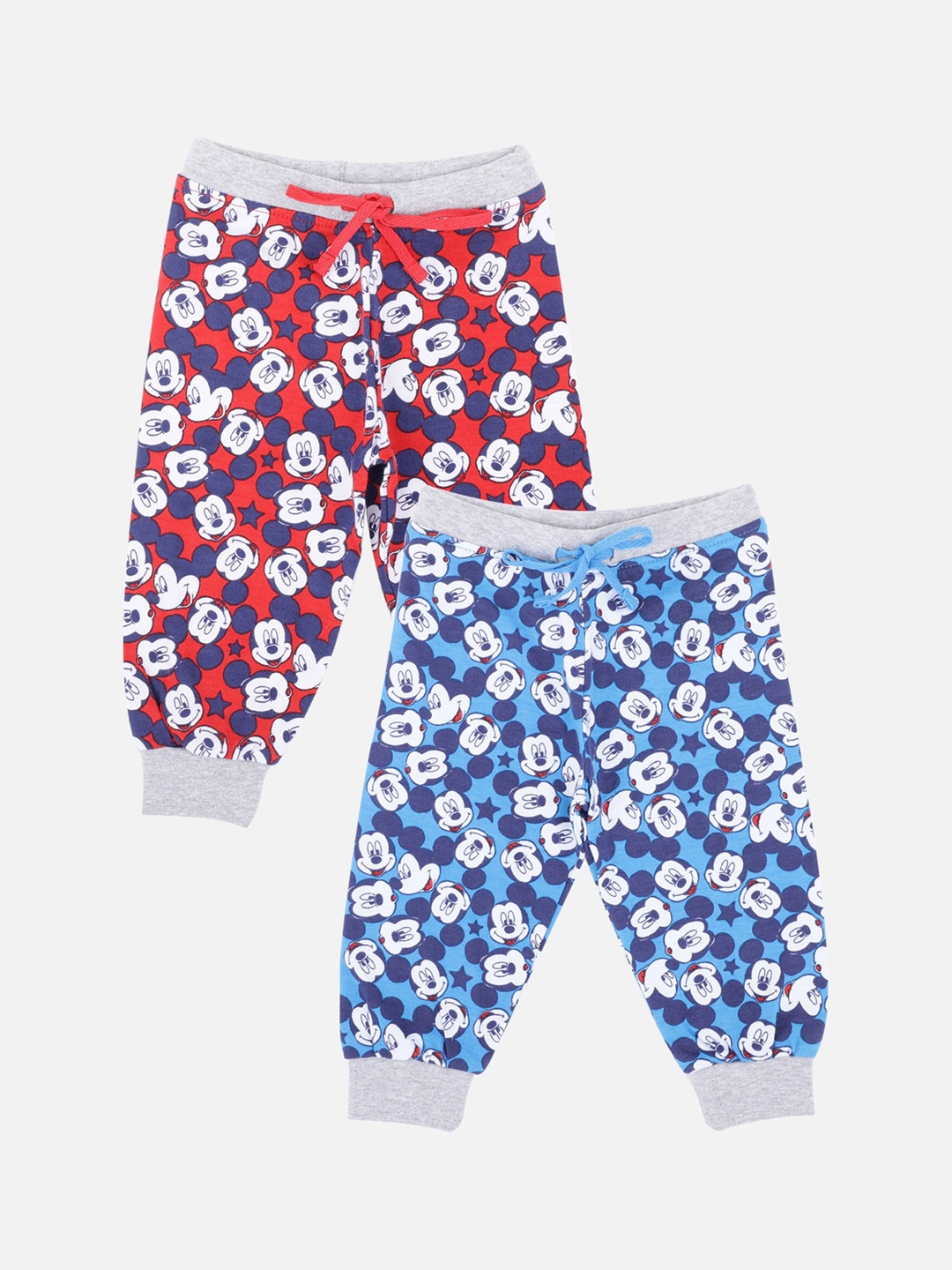 

Bodycare Kids Infants Kids Pack Of 2 Mickey Mouse Printed Slim-Fit Pure Cotton Joggers, Red