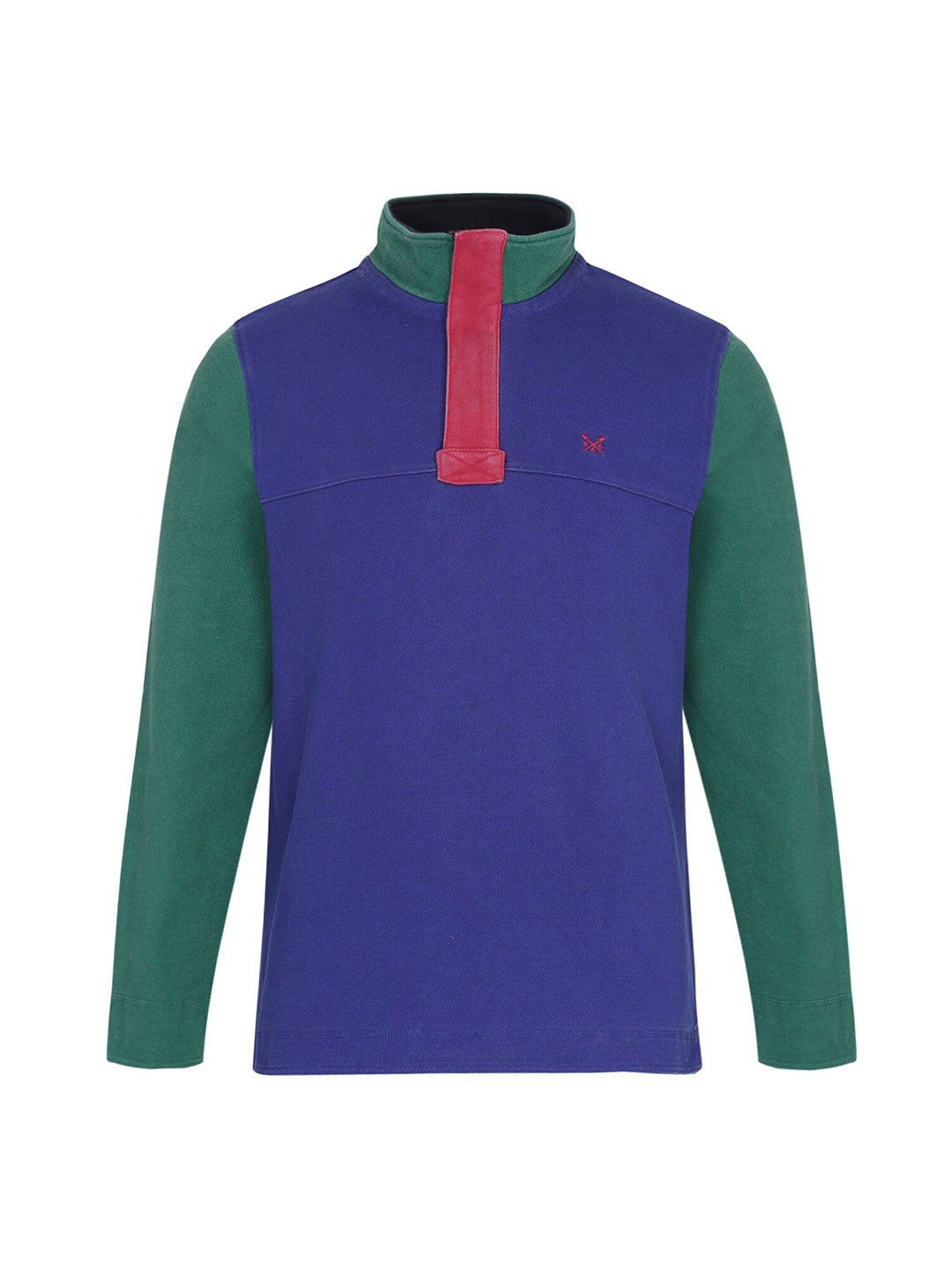 

Crew Clothing Men Navy Blue & Green Colourblocked High Neck T-shirt