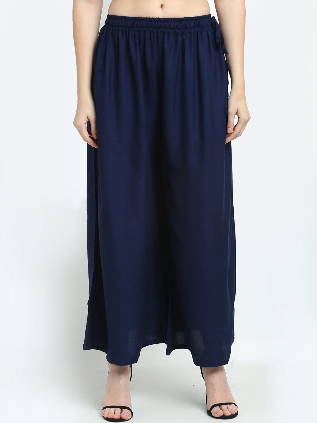 

TAG 7 Women Navy Blue Flared Ethnic Palazzos