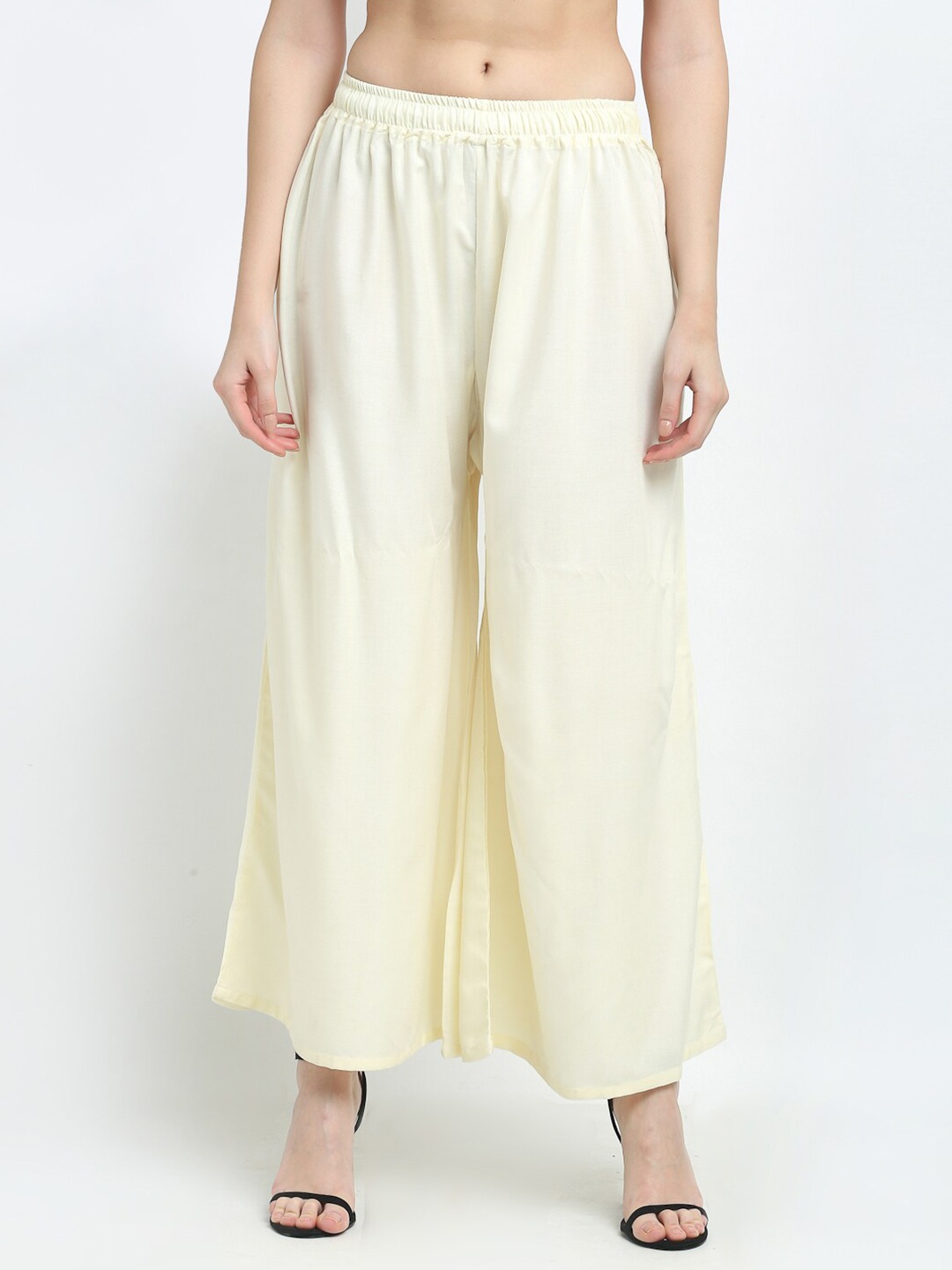 

TAG 7 Women Cream-Coloured Flared Palazzos