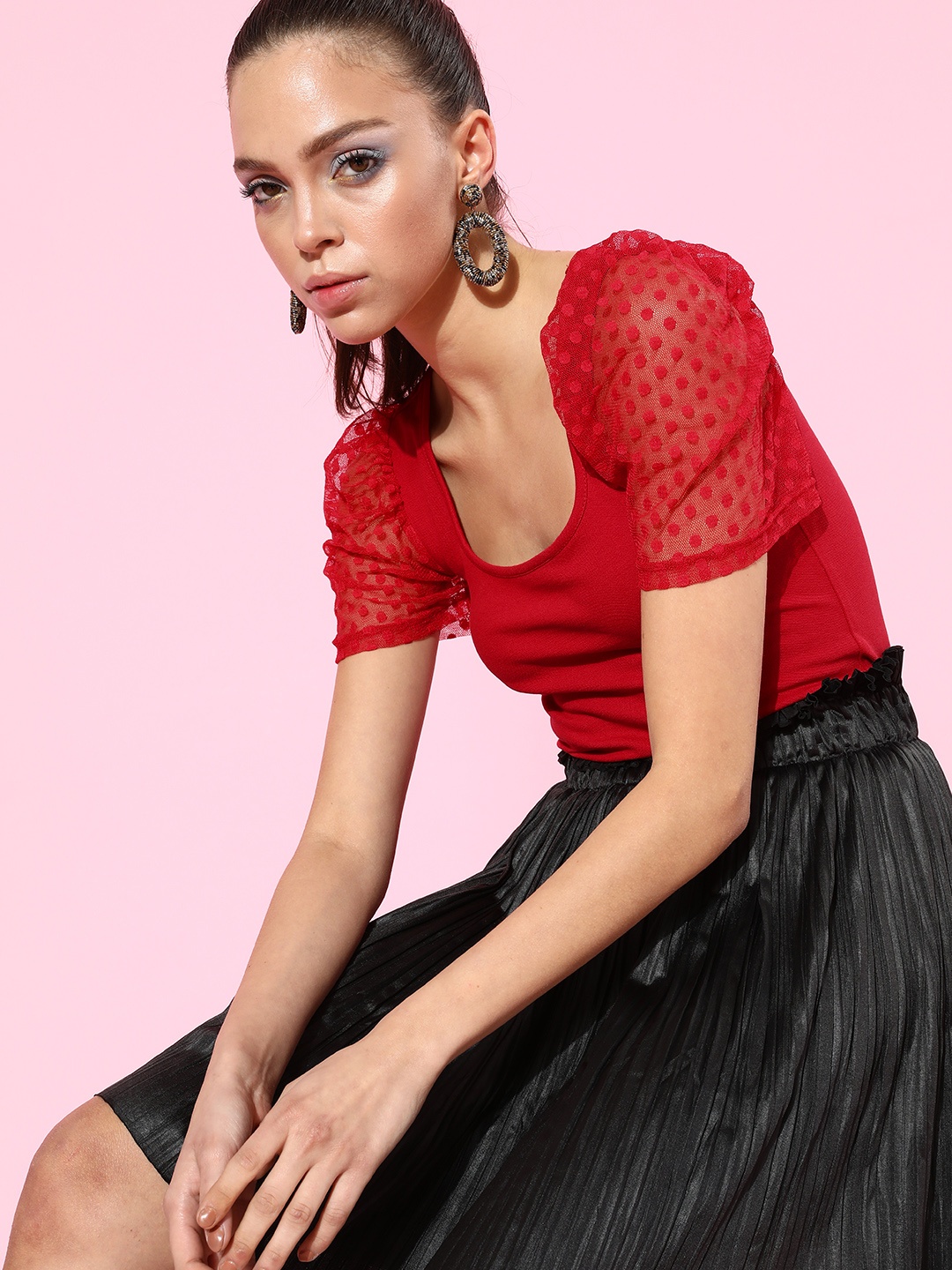

Moda Rapido Women Gorgeous Red Solid Dobby Weave Top