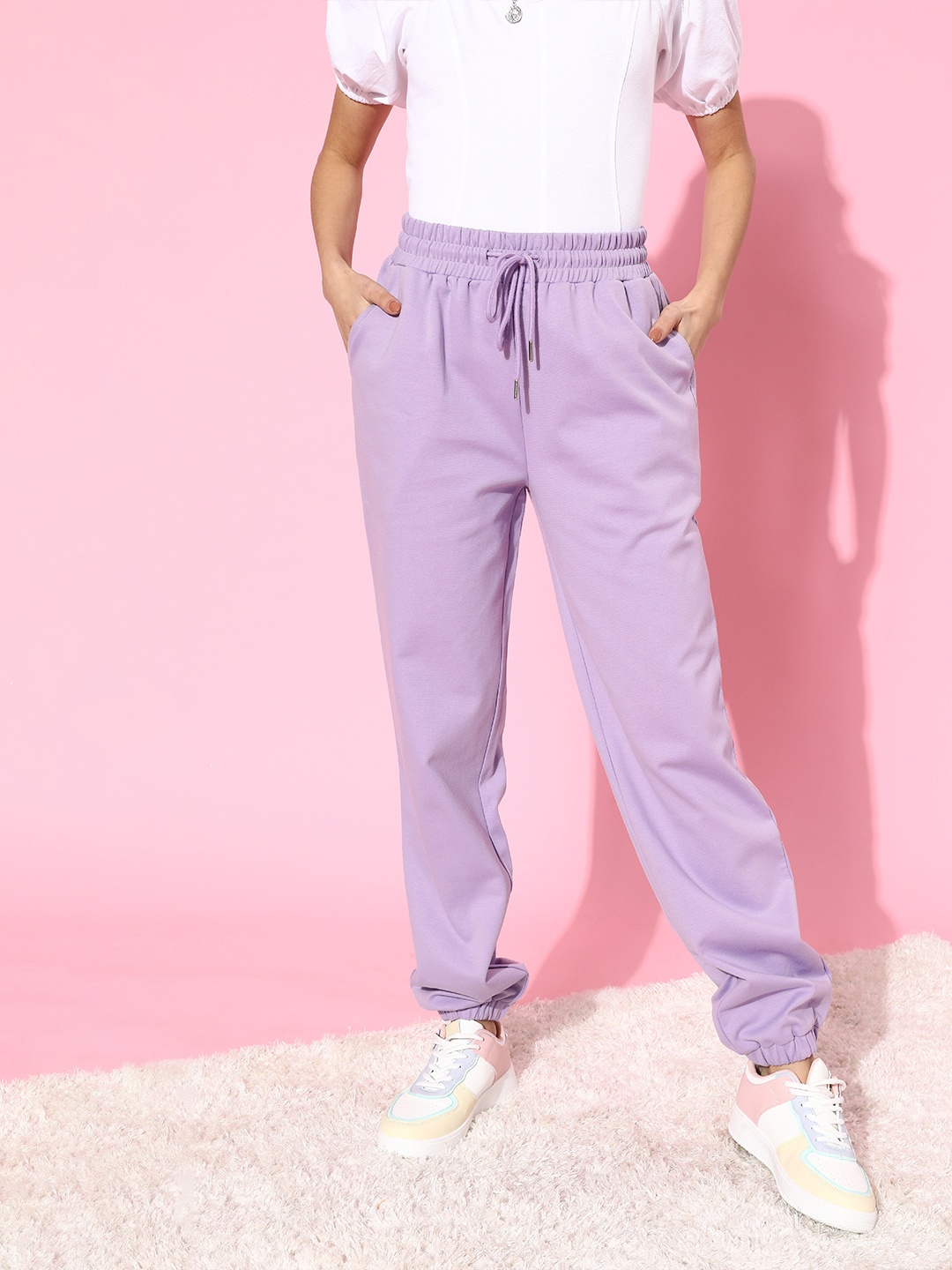 

Moda Rapido Women Elegant Lavender Solid Jogger Trousers