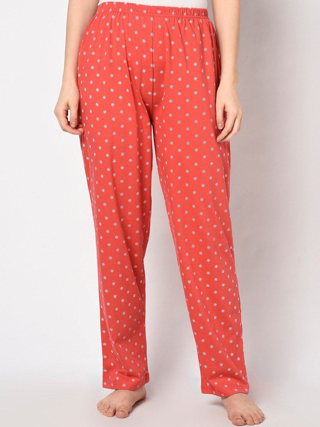 

Espresso Women Orange & White Floral Printed Pure Cotton Lounge Pants