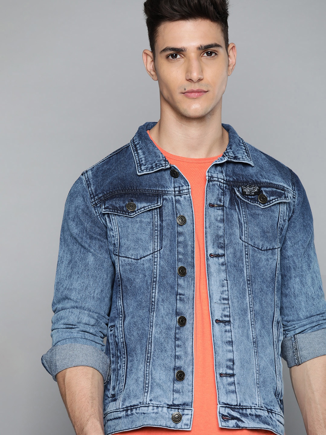 

Harvard Men Blue Pure Cotton Washed Denim Jacket