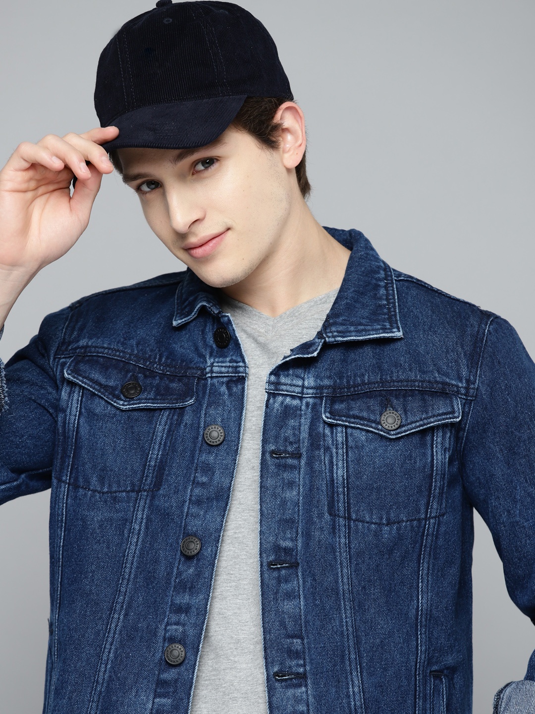 

Harvard Men Blue Pure Cotton Denim Jacket