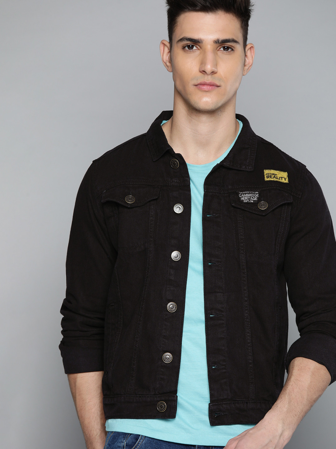 

Harvard Men Black Pure Cotton Denim Jacket