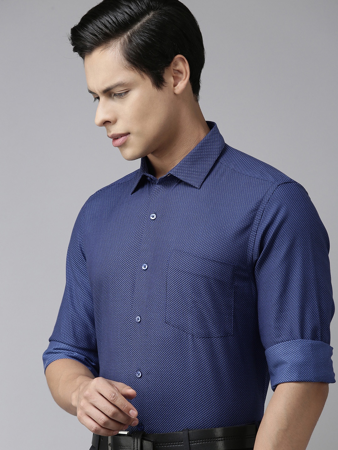 

Arrow Men Navy Blue Cotton Self-Design Formal Shirt