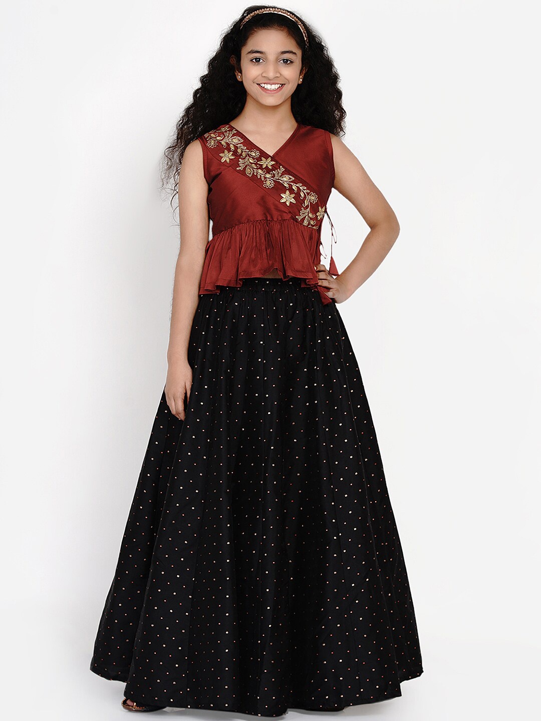 

Bitiya by Bhama Girls Maroon & Black Lehenga with Blouse