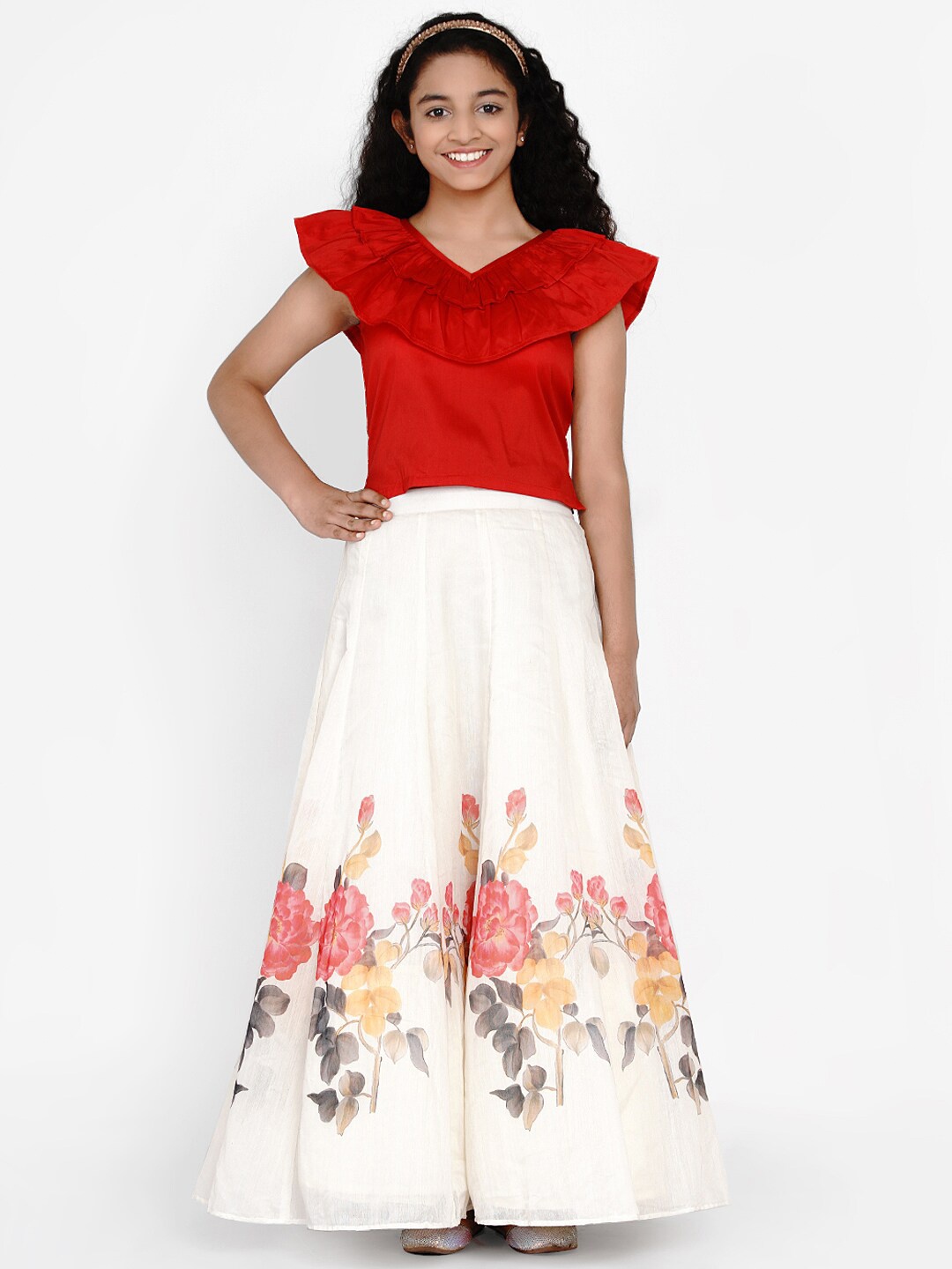 

Bitiya by Bhama Girls Red & White Ready to Wear Lehenga & Blouse