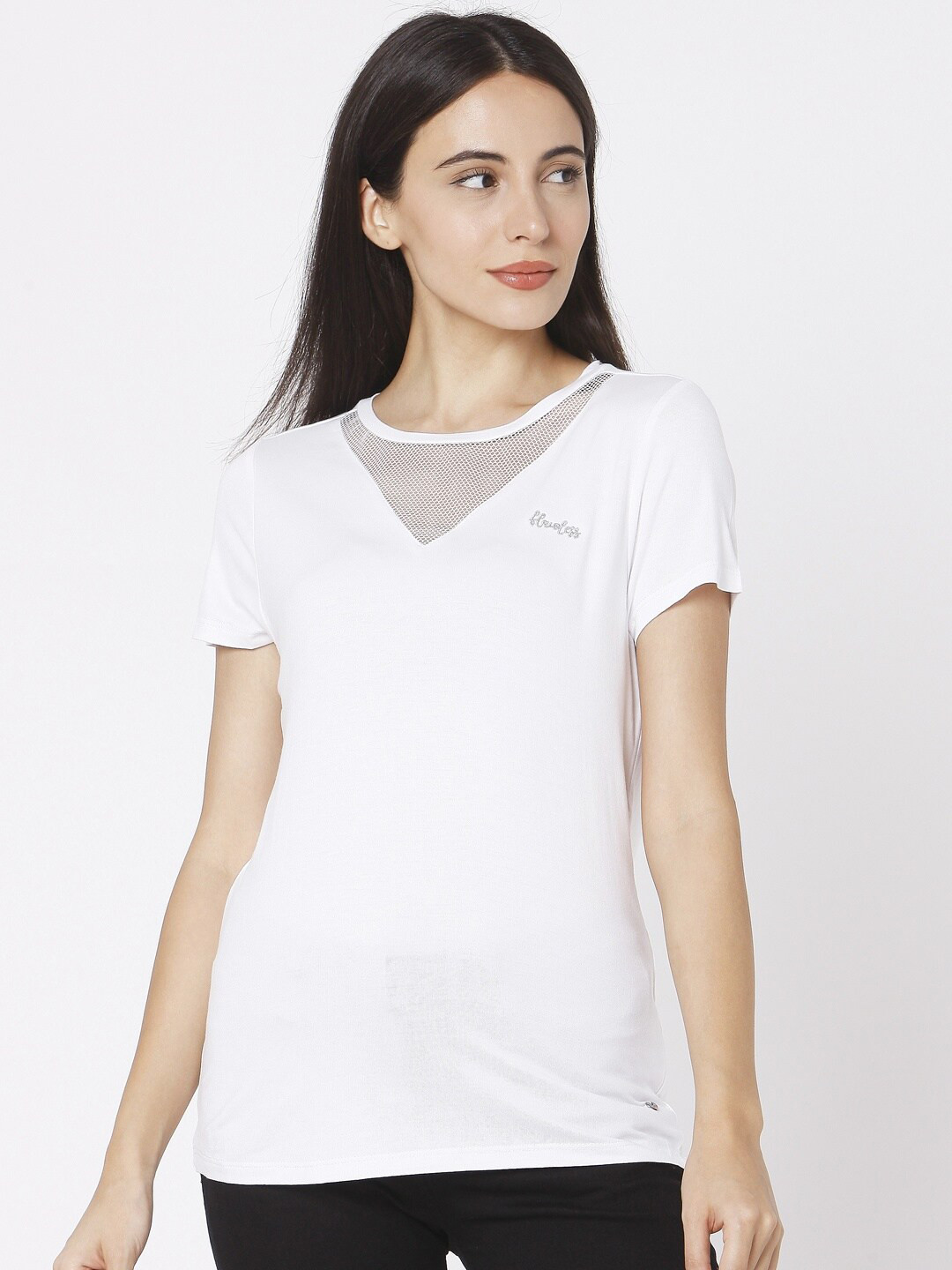 

SPYKAR Women White Slim Fit Solid T-shirt