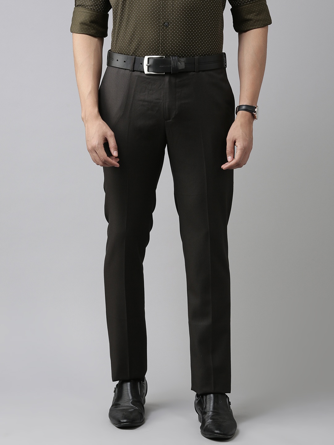 

Arrow Men Autoflex Self Design Tailored Fit Formal Trousers, Coffee brown