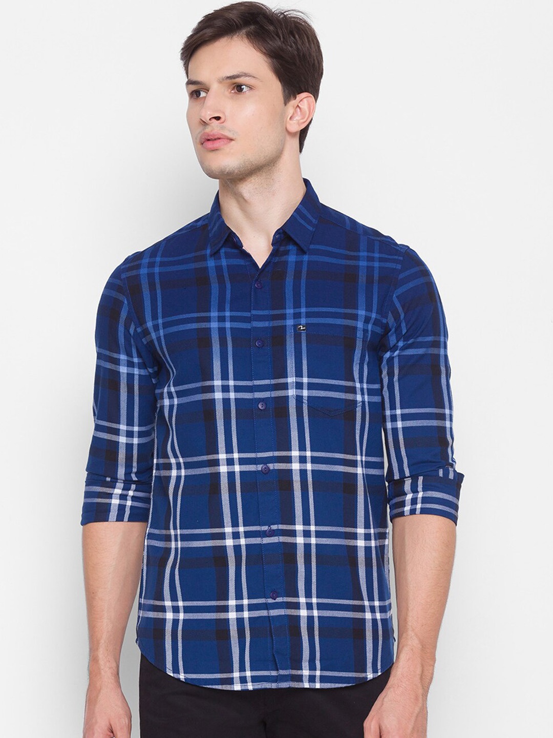 

SPYKAR Men Blue Slim Fit Opaque Tartan Checked Cotton Casual Shirt