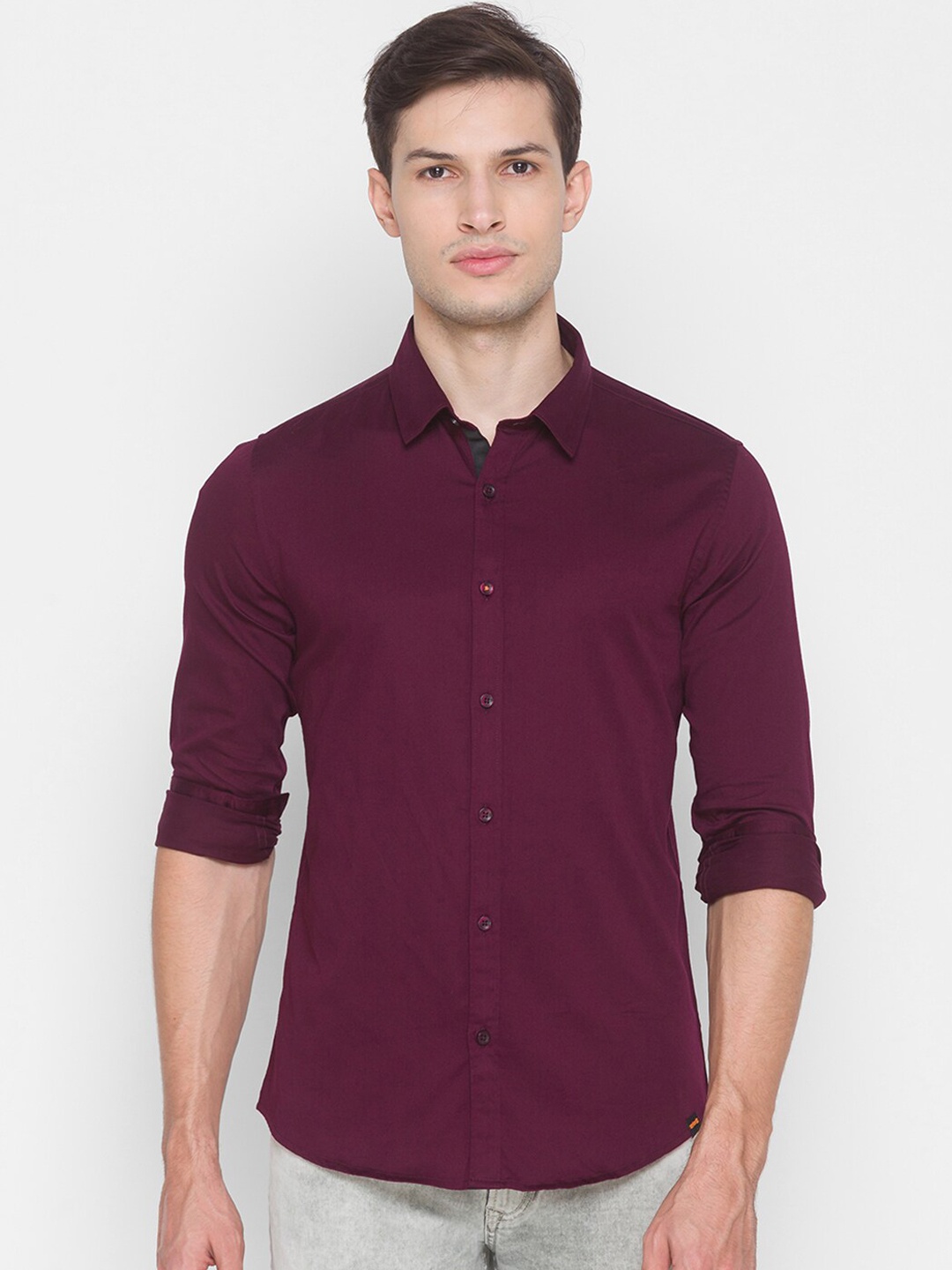 

SPYKAR Men Maroon Slim Fit Opaque Casual Shirt