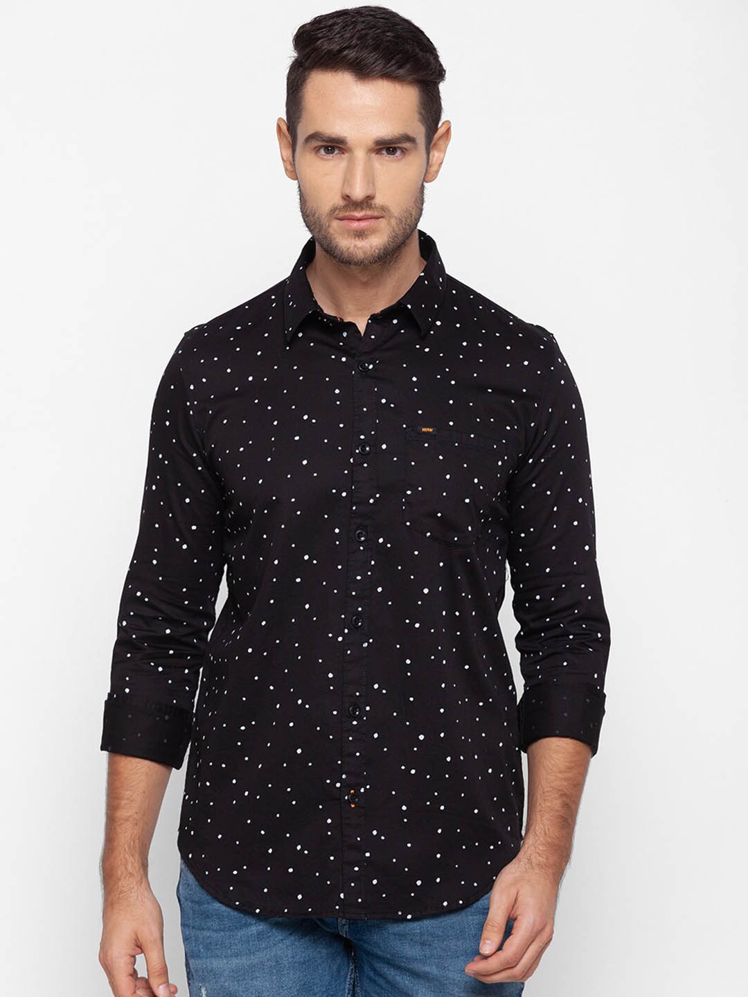 

SPYKAR Men Black Slim Fit Opaque Printed Casual Shirt