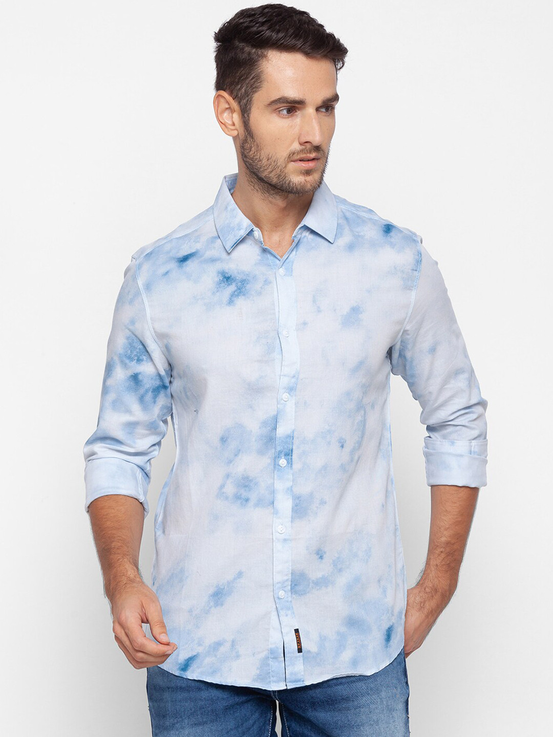 

SPYKAR Men Blue Slim Fit Opaque Printed Casual Shirt