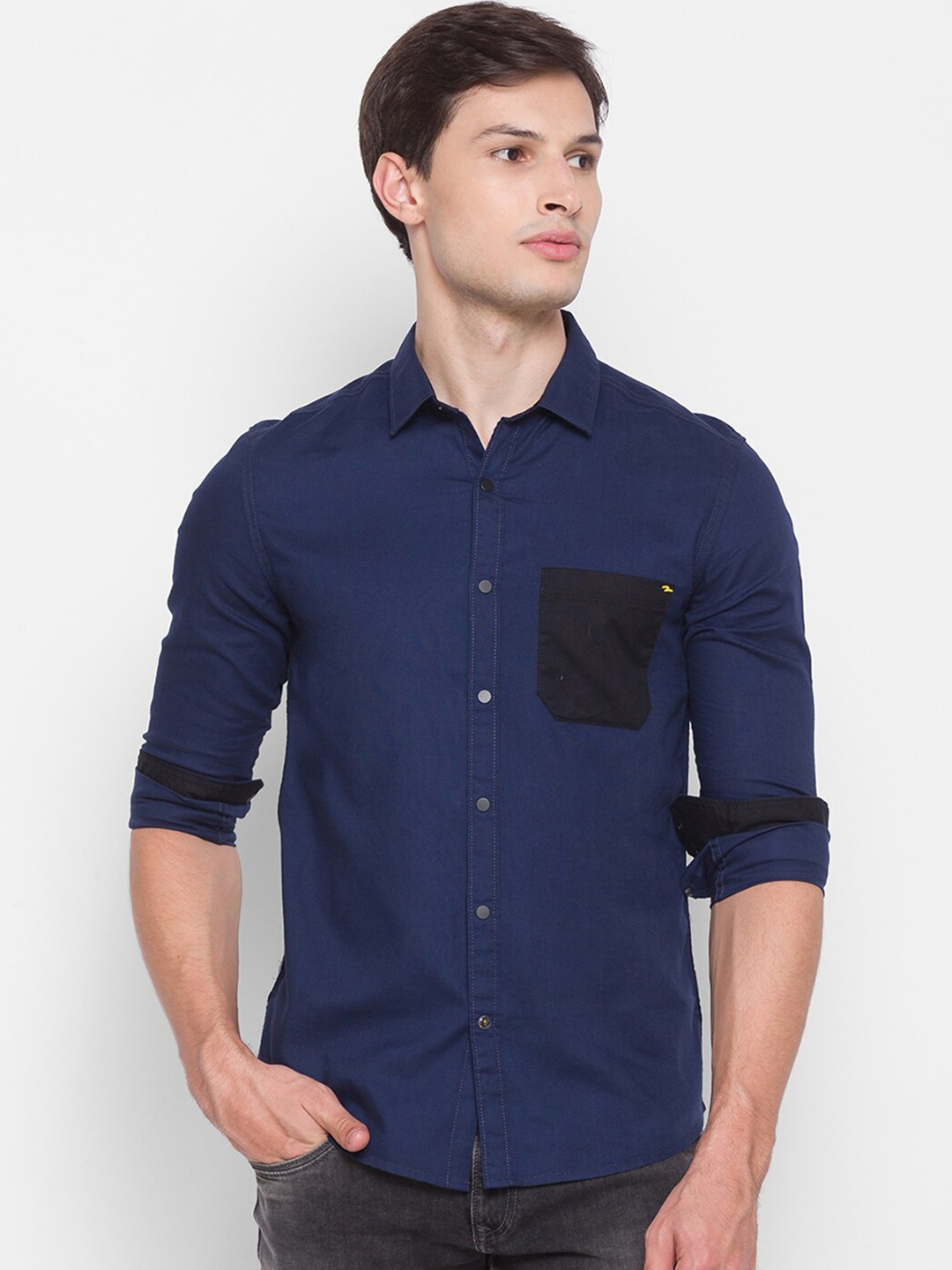 

SPYKAR Men Navy Blue Slim Fit Opaque Casual Shirt