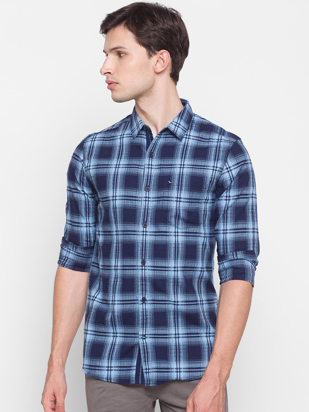 

SPYKAR Men Blue Slim Fit Tartan Checks Opaque Checked Casual Shirt